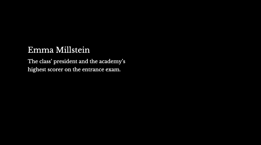 Emma Millstein, the class’ president and the academy’s highest scorer on the entrance exam.